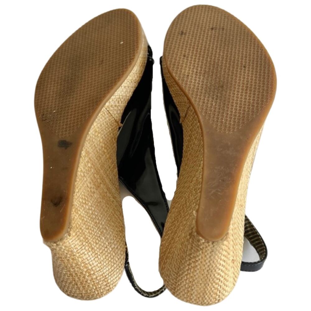 Tommy Hilfiger Navy Blue Patent Peep Toe Slingback Wedge Espadrille size 8.5 - Picture 6 of 7